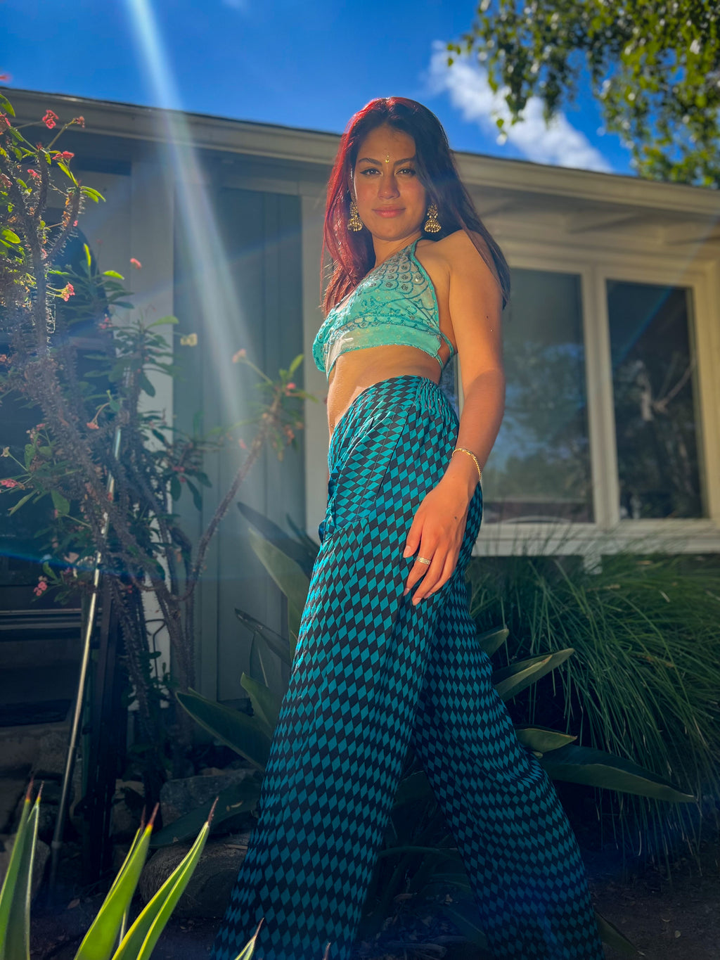 Blue Checkers Silk Pants