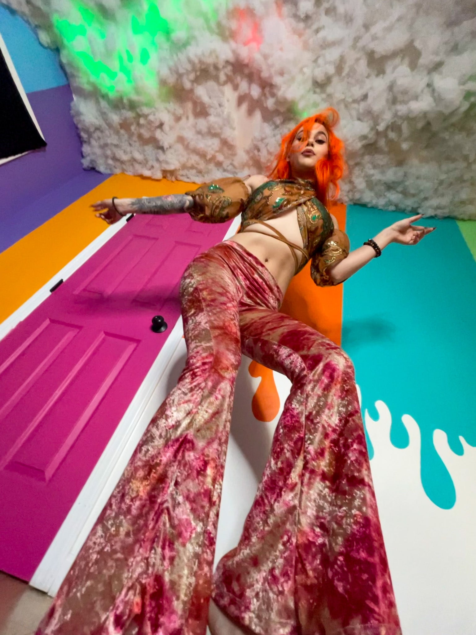 sunsets n roses velvet flare pants