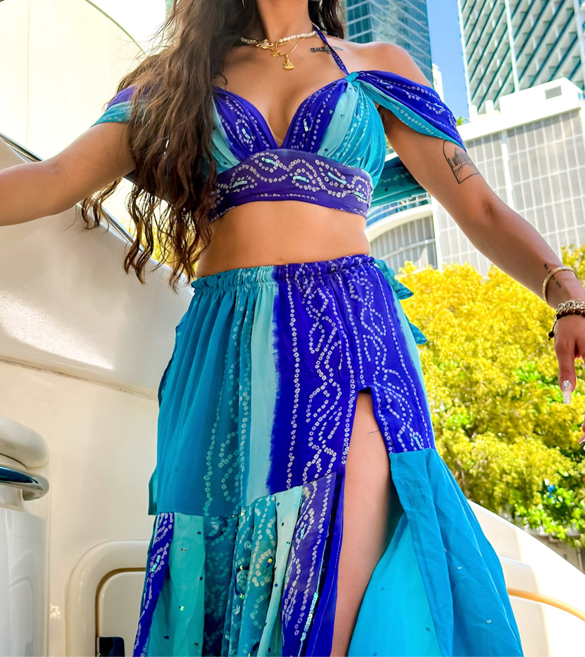 Blue Tiger Bandhani Goddess Set